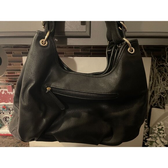 Just Fab Black Purse with Decorative Zippers, Brooklyn Bridge Purse 16" x 10"  L - Picture 6 of 11